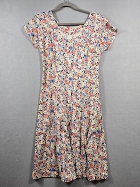 Vintage Ms. Conduct Floral Tea Dress 6P Corset Back Lace Cottagecore Shoulder Pa